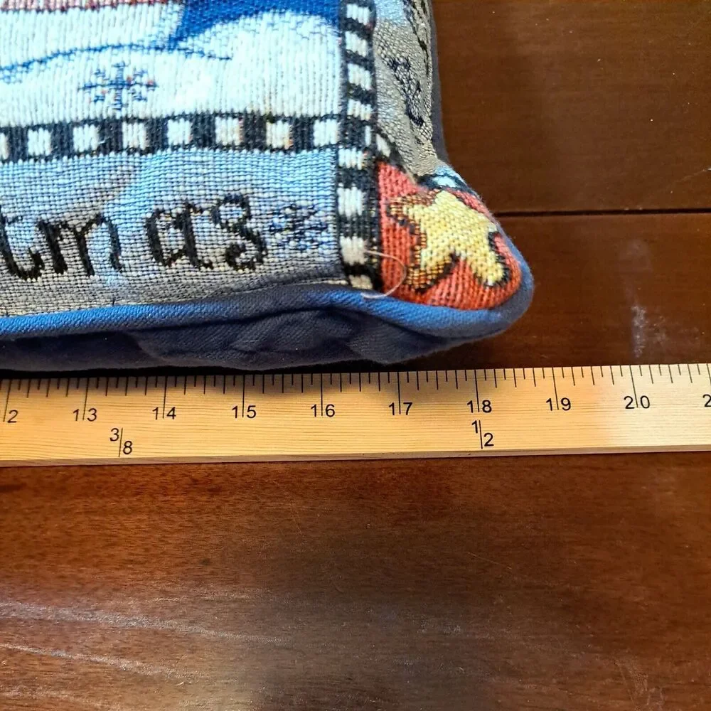 Christmas Pillow Snowman Family Blue 12x18 Inches Winter Holidays Decorative